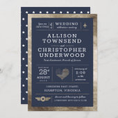 Faire-part Étoiles et rayures Mariages patriotiques Faux Gold (Devant / Derrière)