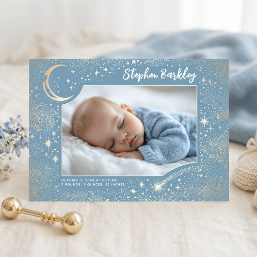 Faire-part Étoiles Mignonnes Lune Céleste Naissance Garçon Ph