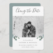 Faire-part Eucalyptus Crest Aquarelle Photo Changement de dat (Devant / Derrière)