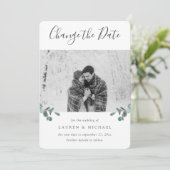 Faire-part Eucalyptus Crest Aquarelle Photo Changement de dat (Debout devant)