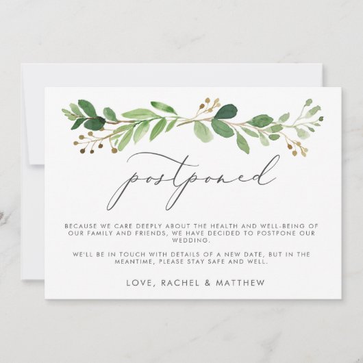 Faire-part Eucalyptus de l'aquarelle Mariage reporté (Devant)