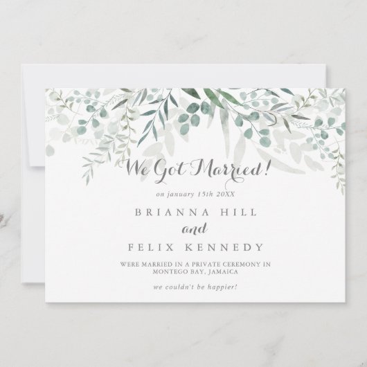 Faire-part Eucalyptus Elopement vert minimaliste (Devant)