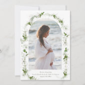 Faire-part eucalyptus green elegant arch photo baby pregnancy (Devant)