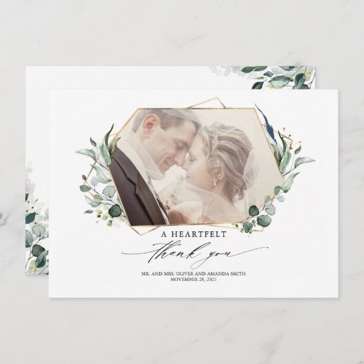 Faire-part Eucalyptus Green Photo de mariage élégant (Devant / Derrière)