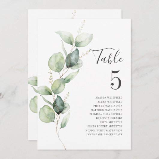 Faire-part Eucalyptus Green Tableau Numéro 5 Siège Mariage (Devant / Derrière)