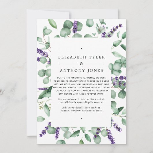 Faire-part Eucalyptus Lavender Green Reduce Mariage Invité (Devant)
