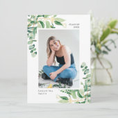 Faire-part Eucalyptus Rustique Vert Simple Photo Graduation (Debout devant)