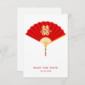 Faire-part Éventail chinois et double bonheur | Mariage chino (Devant / Derrière)