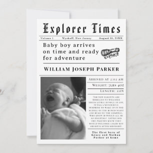 Faire-part Explorateur Times Naissance Nouveau-né