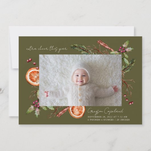 Faire-part Extra Cheer Green Holiday bébé photo naissance (Devant)