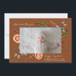 Faire-part Extra Cheer Terracotta Vacances bébé Photo Naissan<br><div class="desc">Carte de faire-part de naissance de vacances rustique et moderne avec 2 photos de votre nouveau-né avec l'aquarelle illustration des plantes hivernales y compris le mistletoe,  branche de pin,  baies,  orange,  etc. L'arrière - plan est marron terre cuite.</div>