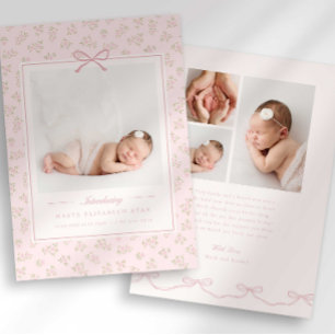 Faire-part Faire Annonce de Naissance avec Photo et Ruban Flo