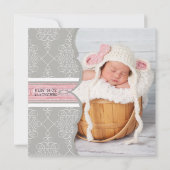 Faire-part Faire annonce de naissance de fille au motif damas (Dos)