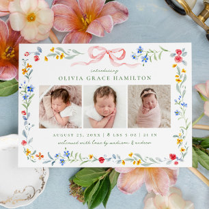 Faire-part Faire Annonce de Naissance Fleur Rose 3 Photos