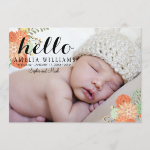 Faire-part Faire annonce de naissance moderne florale Hello 2
