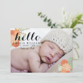 Faire-part Faire annonce de naissance moderne florale Hello 2 (Debout devant)