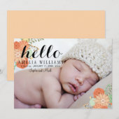 Faire-part Faire annonce de naissance moderne florale Hello 2 (Devant / Derrière)