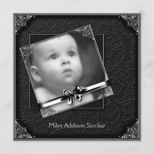 Faire-part Faire Annonce de Naissance Photo en Damassé Noir