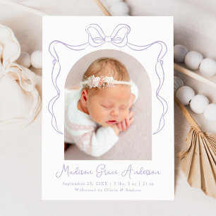 Faire-part Faire Annonce de Naissance Photo Ruban Lavande Vin