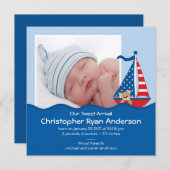 Faire-part Faire Annonce Photo de Bébé Garçon avec un Voilier (Devant / Derrière)