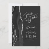 Faire-part Faire part de date limite noir agate argent script (Devant)