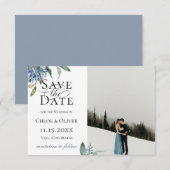 Faire-part Faire part de mariage photo botanique bleu poussié (Devant / Derrière)