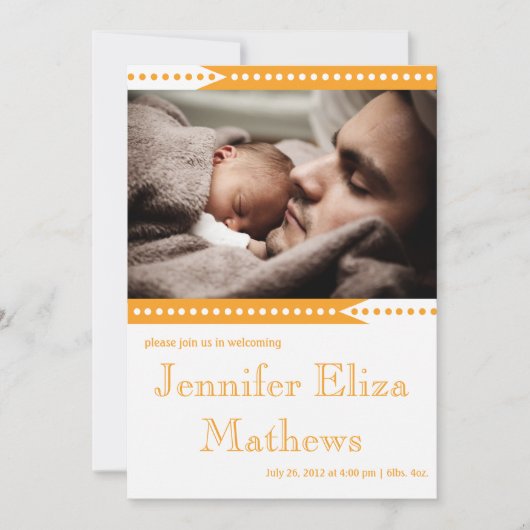 Faire-part Faire part de naissance fille avec rayures orange  (Devant)