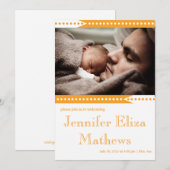 Faire-part Faire part de naissance fille avec rayures orange  (Devant / Derrière)