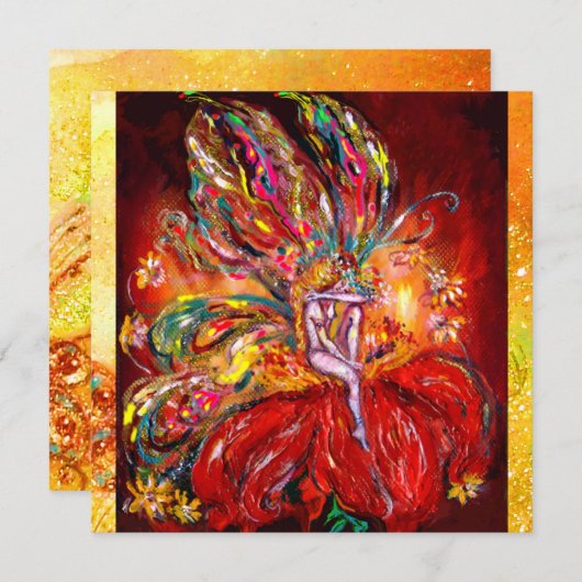 Faire-part FAIRY EN ROUGE, glace métallique, jaune vert (Devant / Derrière)