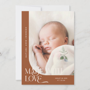 Faire-part Fait avec amour Photo de naissance en terre cuite