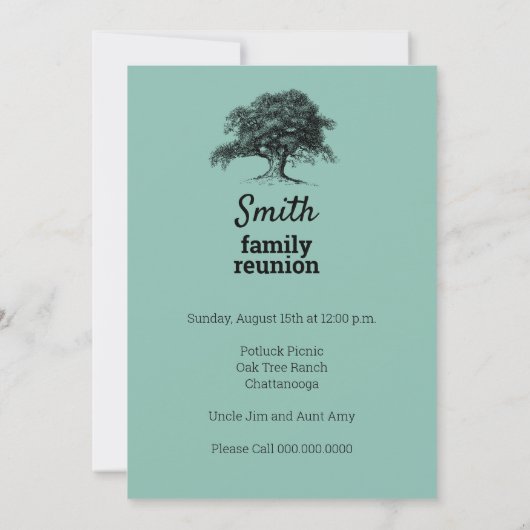 Faire-part Famille Arbre Ancêtre Réunion Potluck Pique-nique (Dos)