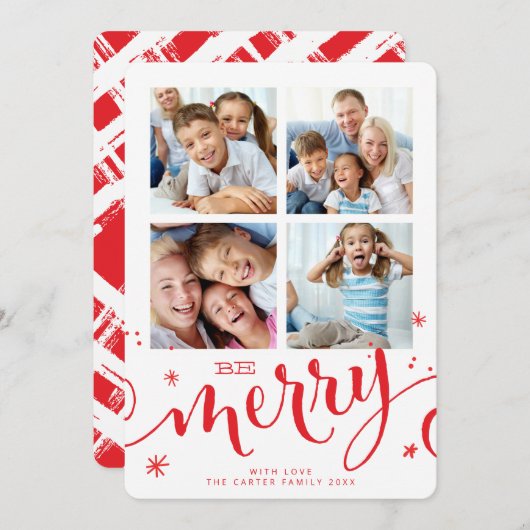 Faire-part FAMILLE MULTI 4 PHOTO calligraphie moderne merry r (Devant / Derrière)