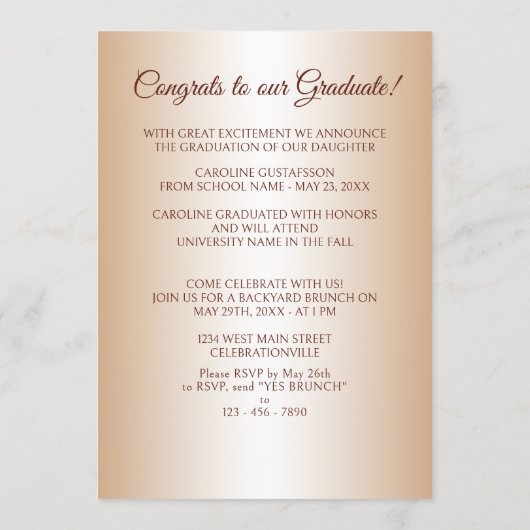 Faire-part Faux Glossy Gold Parties scintillant Glam Graduati (Dos)