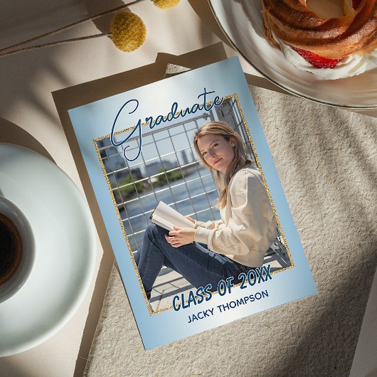 Faire-part Faux Glossy Light Blue Graduation