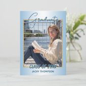 Faire-part Faux Glossy Light Blue Graduation (Debout devant)