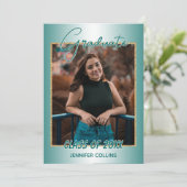 Faire-part Faux Glossy Turquoise Green Gold Parties scintilla (Debout devant)