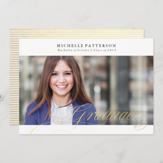 Faire-part Faux Gold Foil Élégant Gradué (Devant / Derrière)