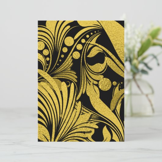 Faire-part Faux Gold Foil sur les voeux de Nouvel An Noir (Debout devant)