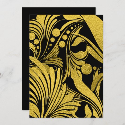 Faire-part Faux Gold Foil sur les voeux de Nouvel An Noir (Devant / Derrière)