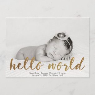 Faire-part Faux Gold Hello World Photo