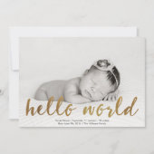 Faire-part Faux Gold Hello World Photo (Devant)