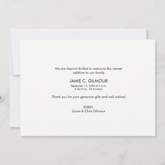 Faire-part Faux Gold Merci Script photo bébé naissance (Dos)
