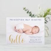 Faire-part Faux Or Annonce De Naissance Moderne Hello (Debout devant)