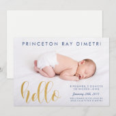 Faire-part Faux Or Annonce De Naissance Moderne Hello (Devant / Derrière)