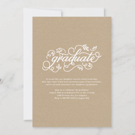 Faire-part Faux Script Kraft Papier Rustique Script Graduatio (Dos)