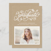 Faire-part Faux Script Kraft Papier Rustique Script Graduatio (Devant / Derrière)