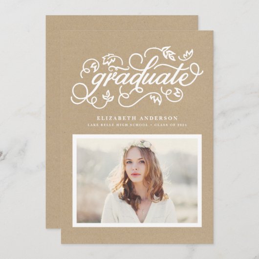 Faire-part Faux Script Kraft Papier Rustique Script Graduatio (Devant / Derrière)