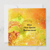 Faire-part FÉE EN ROUGE ,glace métallisé ,jaune  vert (Dos)