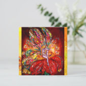 Faire-part FÉE EN ROUGE  jaune  vert (Debout devant)