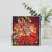 Faire-part FÉE EN ROUGE jaune vert bleu (Debout devant)